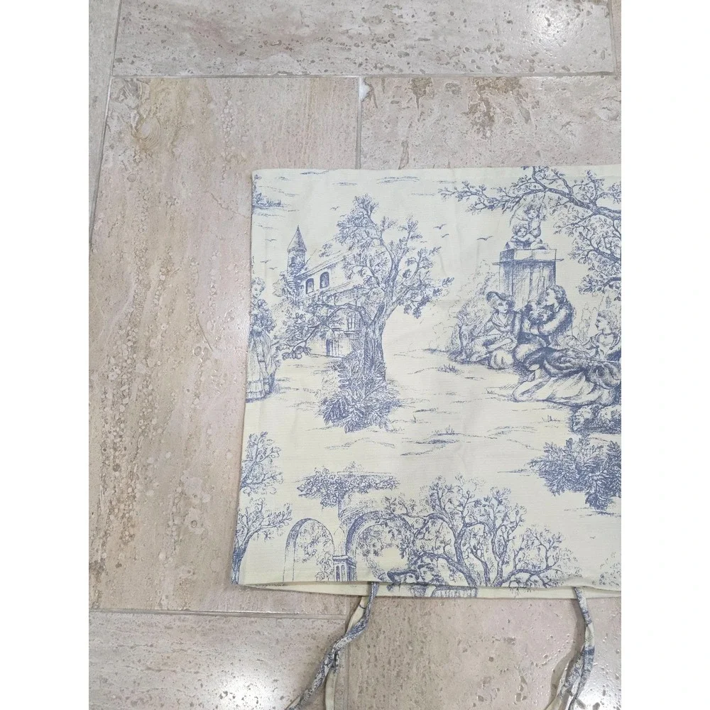 Chair Cushion COVER with ties Toile de Jouy fabric Aimee Cream Blue French 19x18